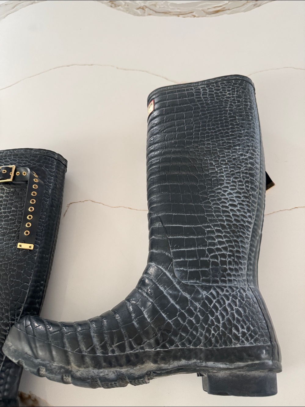 Jimmy Choo x Hunter Crocodile-Embossed Blue Rain Boots, - Picture 10 of 16